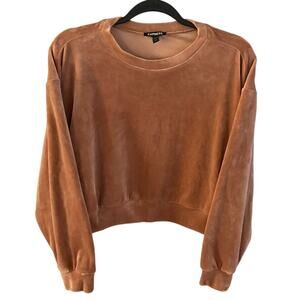 Express Rose Gold/Dusty Pink Velvet Pullover Size Medium Cropped